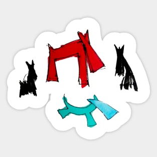 Red, black, blue dancing dogs Sticker